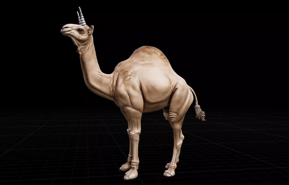 Realistic Horned Dromedary Camel Camelicorn Animal 3D Model 3D print model