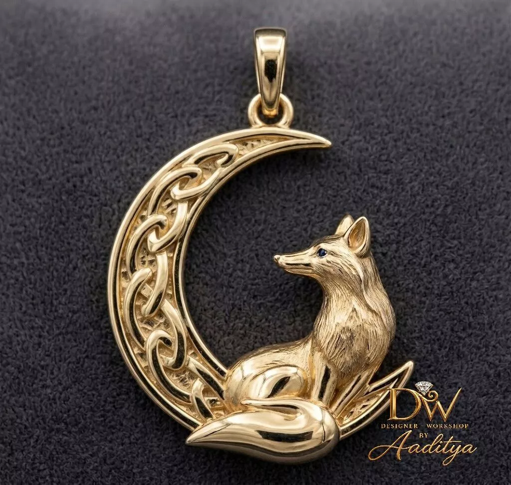 Celtic Fox Crescent Moon Pendant 3D print model