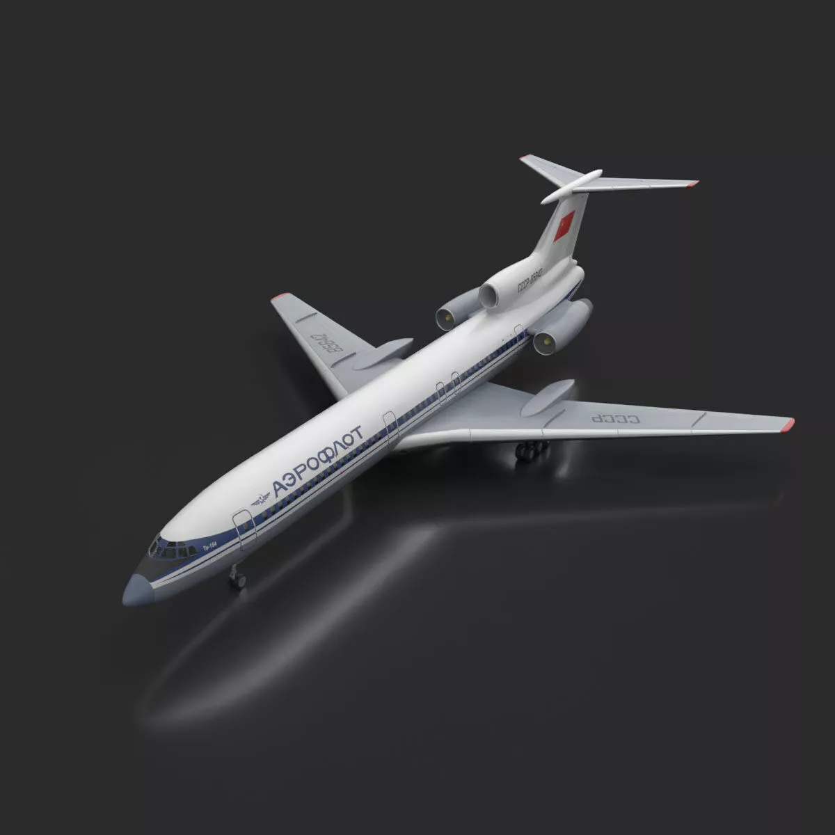 Airplane Tu-154 USSR Livery with LODs --184-- Low-poly 3D model