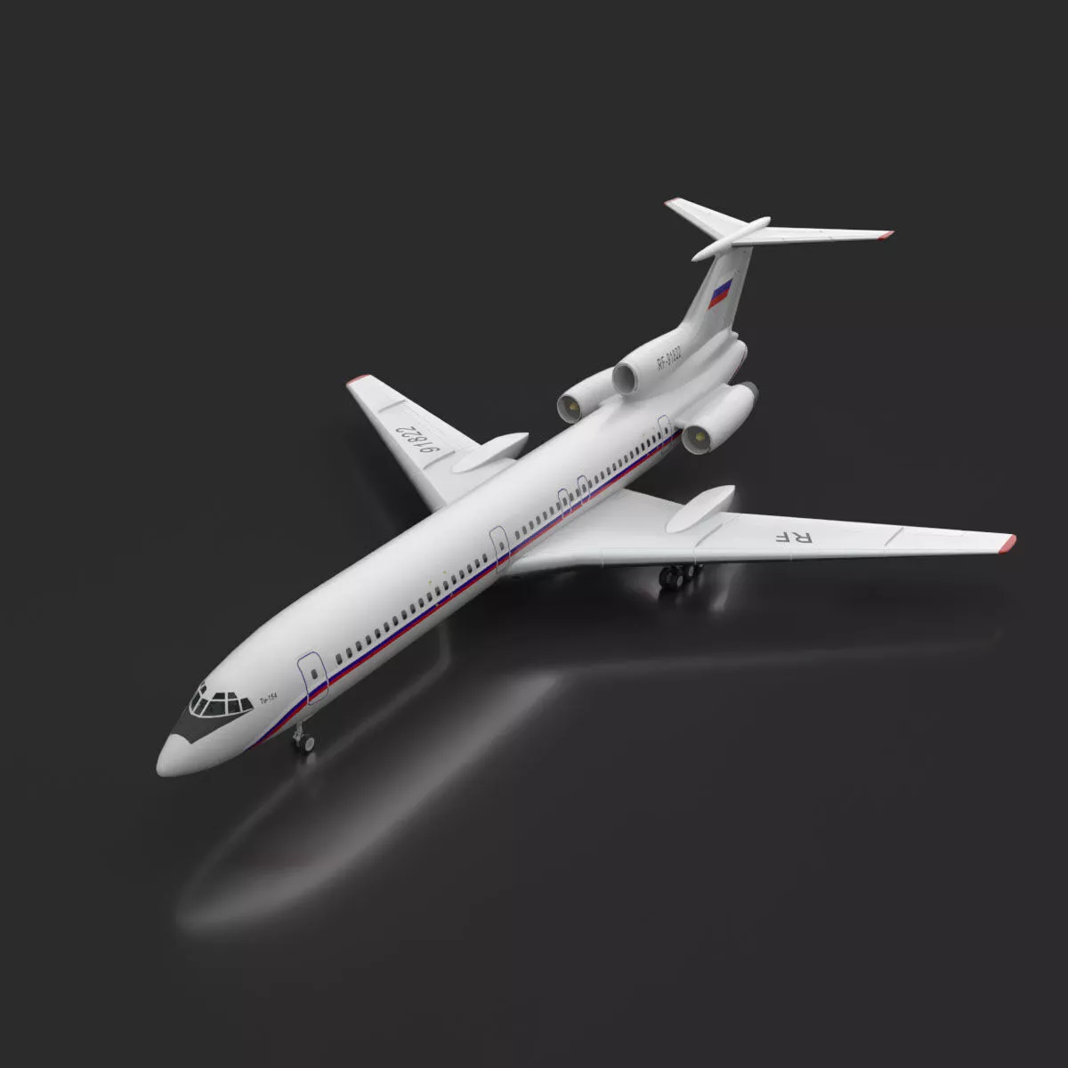 Airplane Tu-154 Russia Livery with LODs --185-- Low-poly 3D model