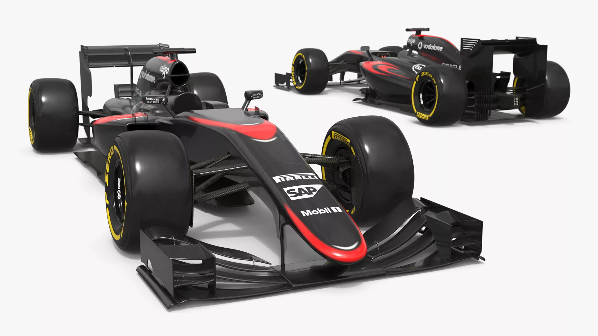 Aerodynamic Race Car with Sponsor Logos Black Rigged for Maya 3D model