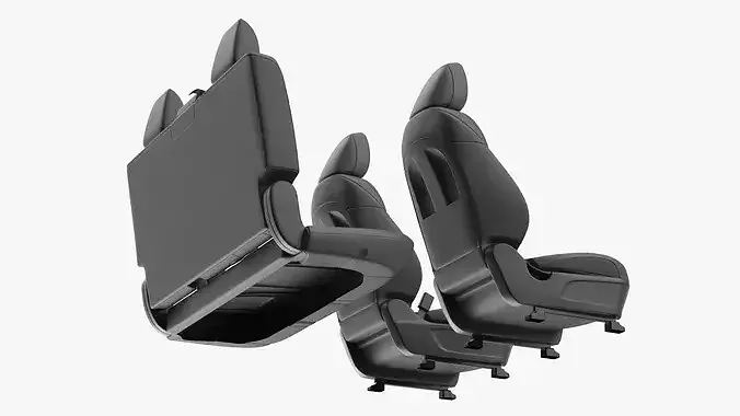 Interior Vehicle Full Seat Set Black 3D model 7