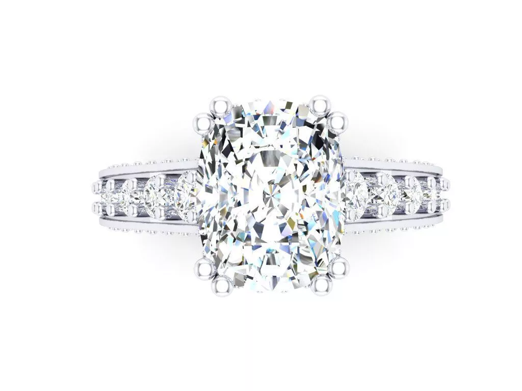 Cushion 8 Prong Diamond Band Engagement Ring 3D print model