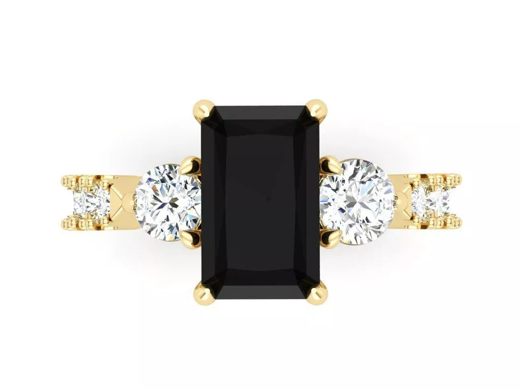 Emerald Cut Black Diamond Engagement Ring 3D print model