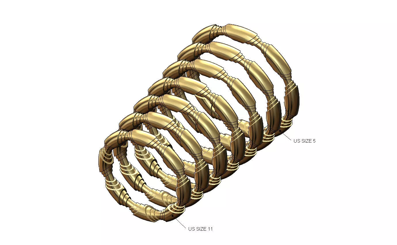 Art deco carved pattern stacking band ring US size 5to11 N01 3D print model