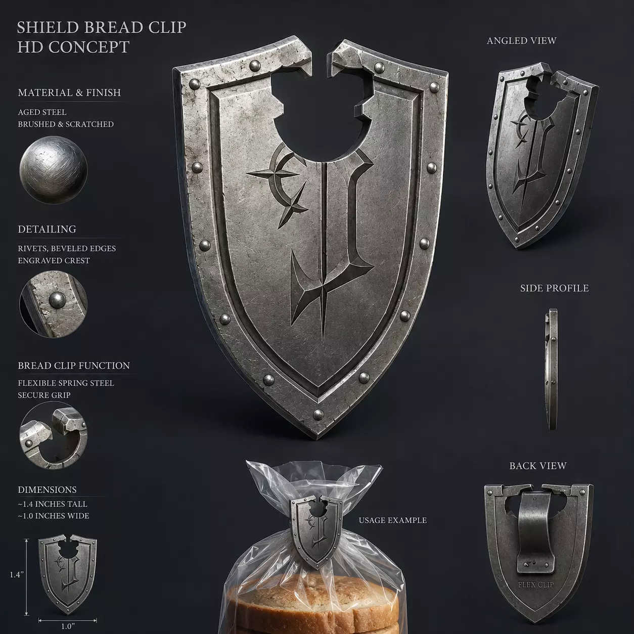 FREE Fantasy Shield Bread Clip STL FDM Bag Clamp License Free 3D print model