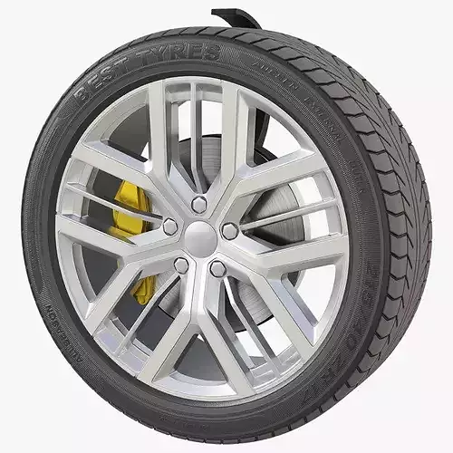 Multi Spoke Aluminum Wheel Tyre 3D model 6
