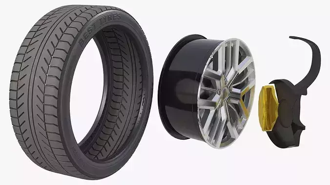 Multi Spoke Aluminum Wheel Tyre 3D model 5
