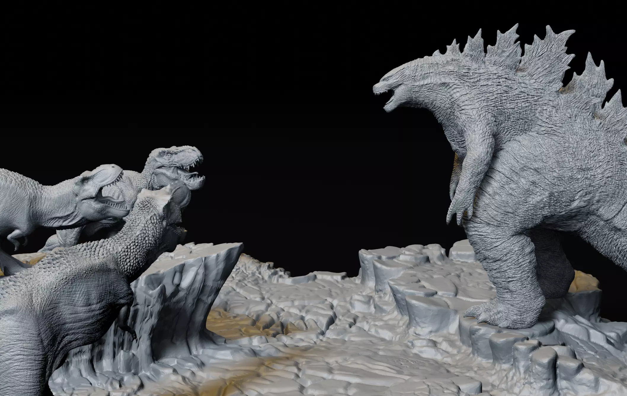 Godzilla vs T rex DIORAMA IMPRESION 3D 3D print model