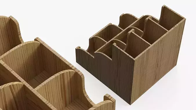 Organizer Cup and Condiment Holder Wood 3D model 3