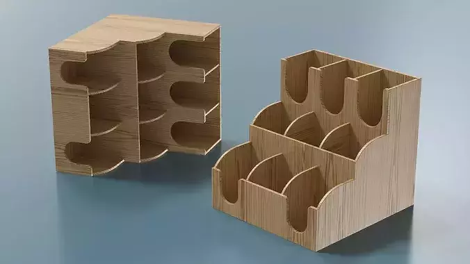 Organizer Cup and Condiment Holder Wood 3D model 2