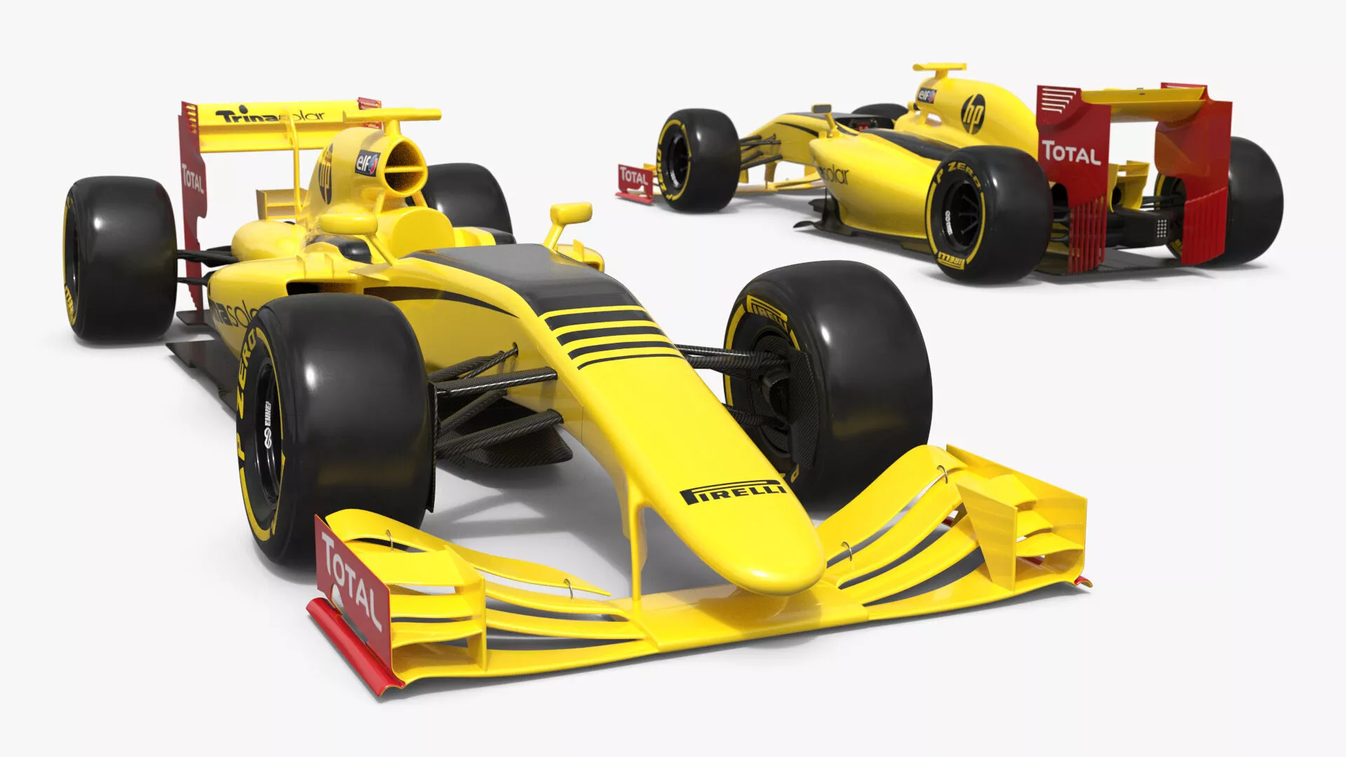 Yellow Formula One Car with Black Aero Trim Rigged for Maya 3D model