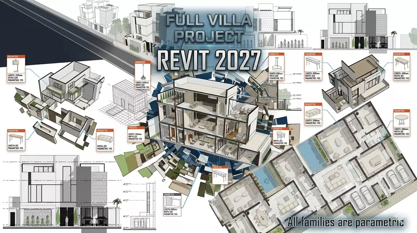 REVIT Full Parametric Luxury Villa Low-poly 3D model