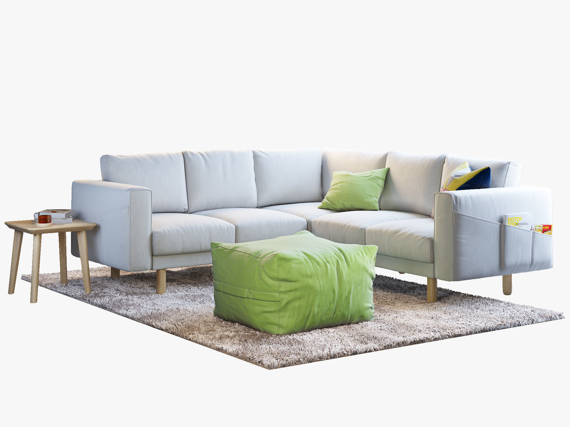 NORSBORG Four-seat corner sofa with coffee tables and rug Ikea 3D model_8