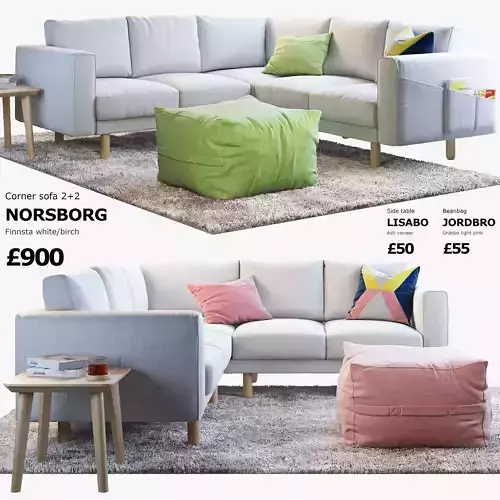 NORSBORG Four-seat corner sofa with coffee tables and rug Ikea 3D model