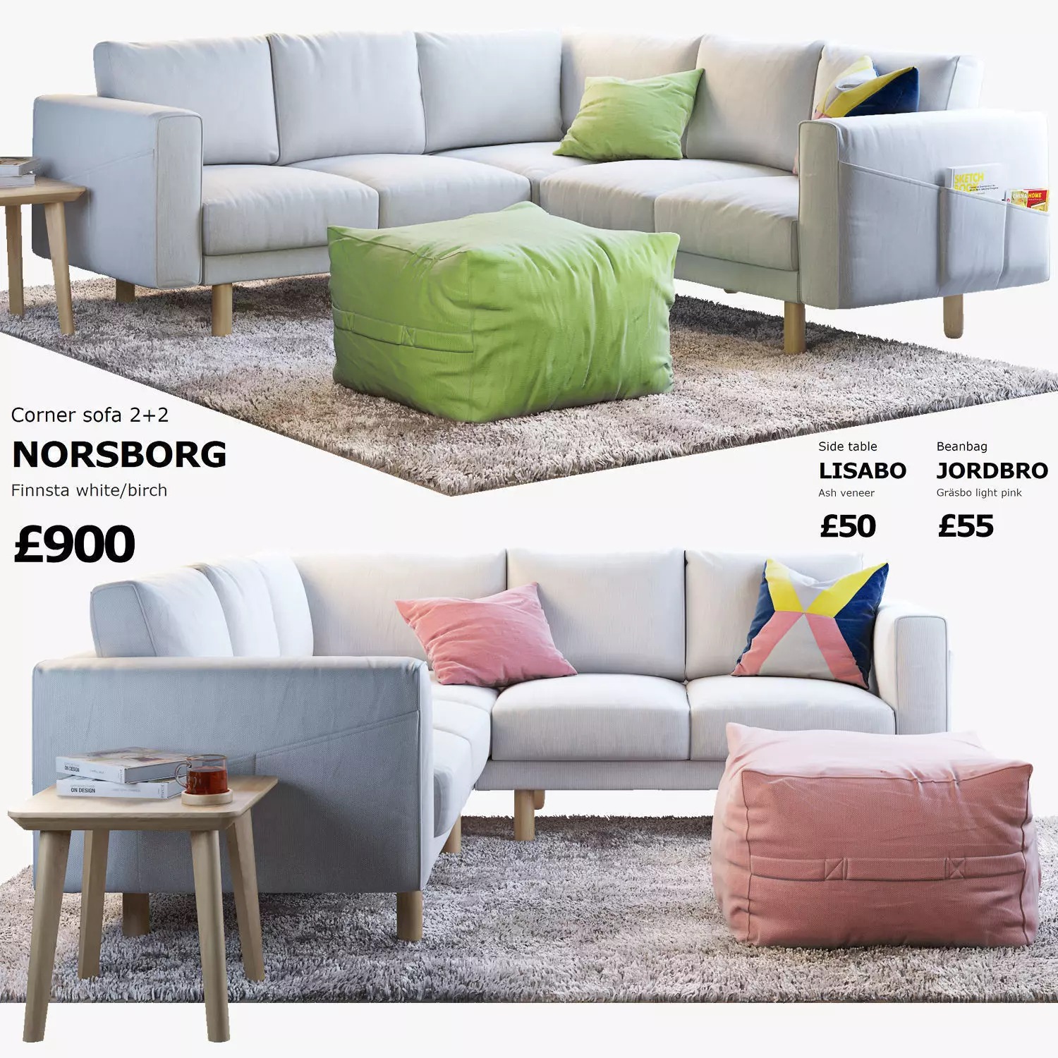 NORSBORG Four-seat corner sofa with coffee tables and rug Ikea 3D model_0