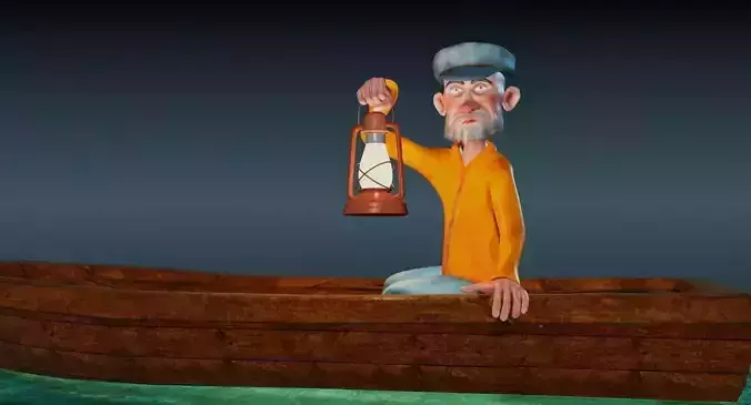 Fisherman  - Rigged cartoon character Low-poly 3D model