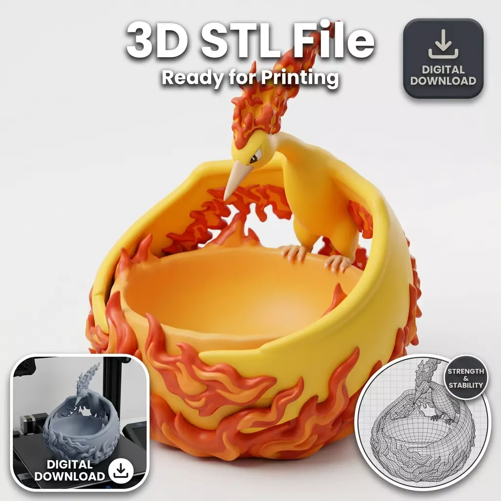 Moltres Flame Nest Planter Desk Decor STL File for 3D Printing 3D print model