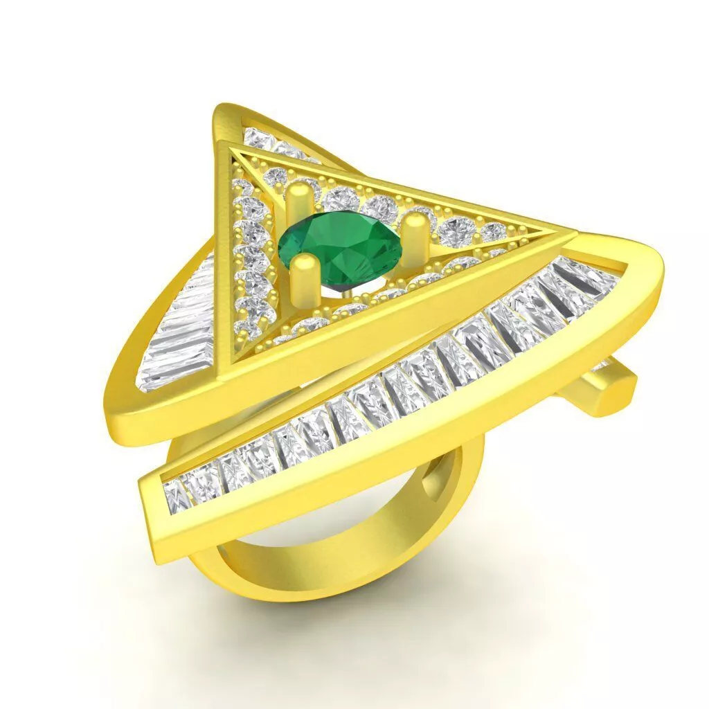 Modern Geometric Emerald Diamond Ring for Women 275A 3D print model