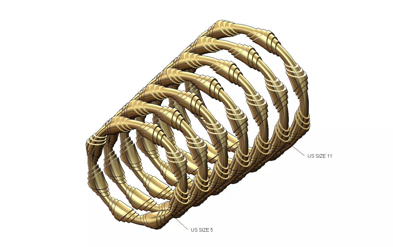Art deco carved pattern stacking band ring N03 US sizes 5to11 3D print model