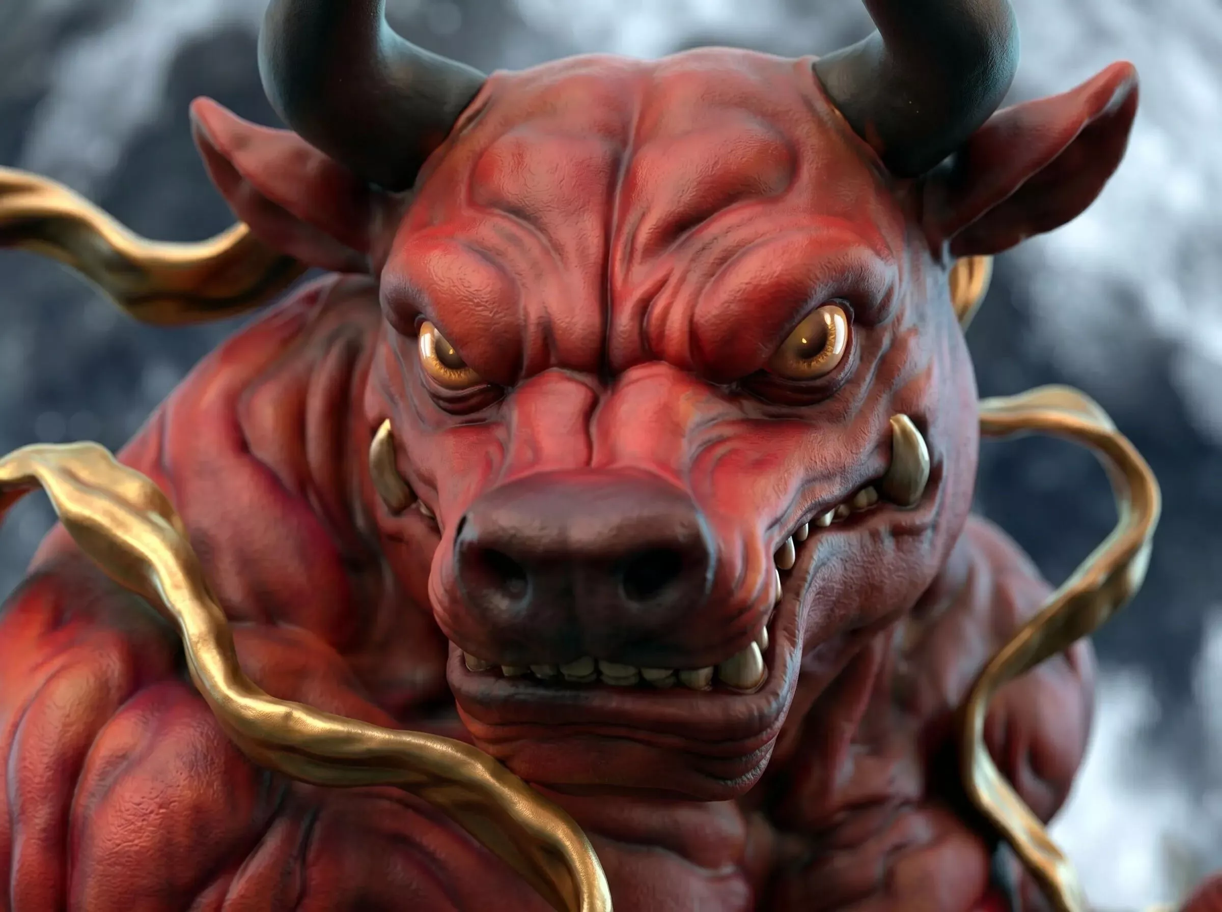 Red Bull Demon Minotaur Warrior Trident Statue 3D STL 3D print model