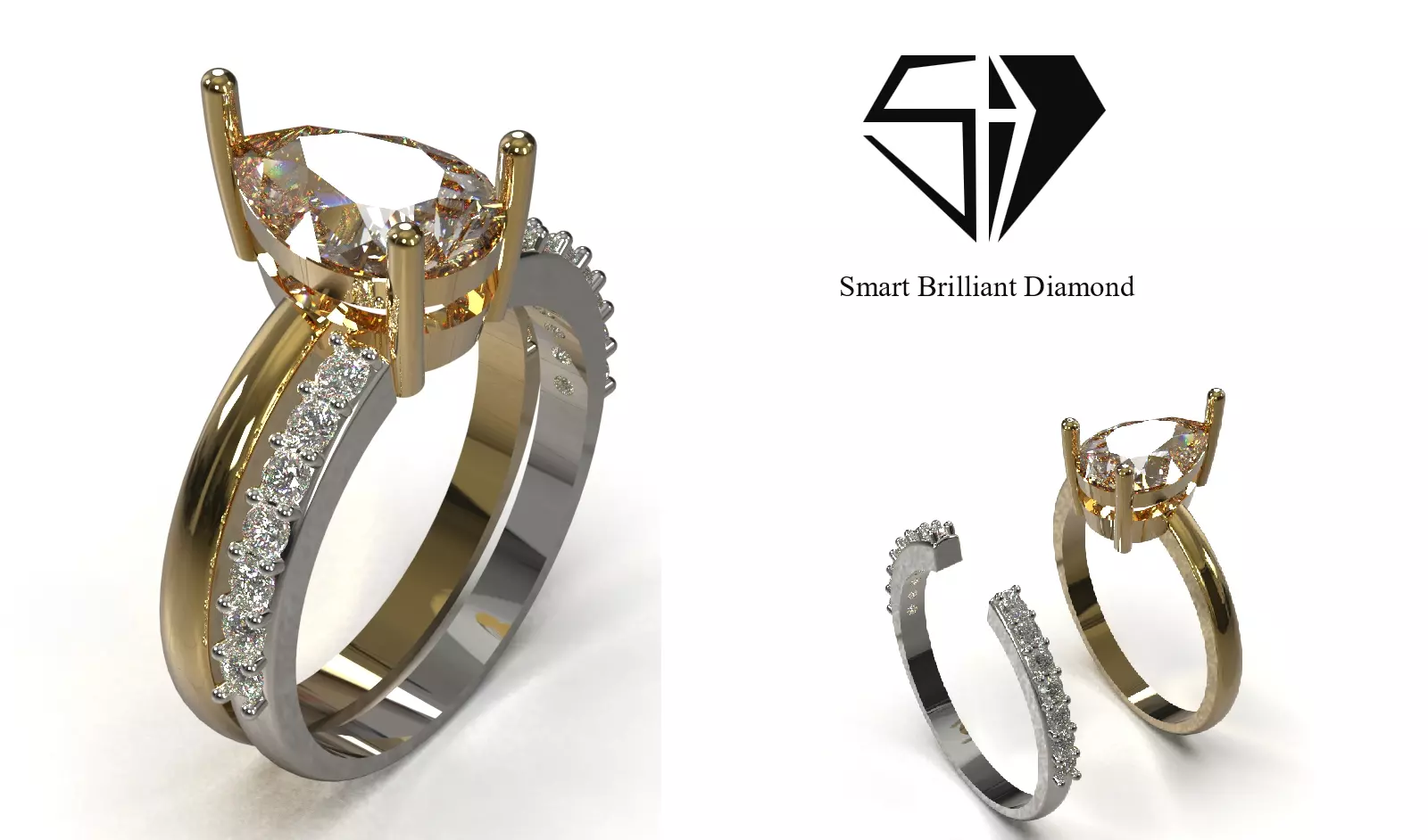Luxury Bridal Pear Ring Set printable cad file wr0205 3D print model
