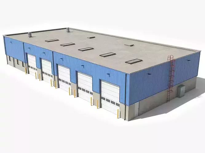 Blue Warehouse Building 66 PBR Low Poly