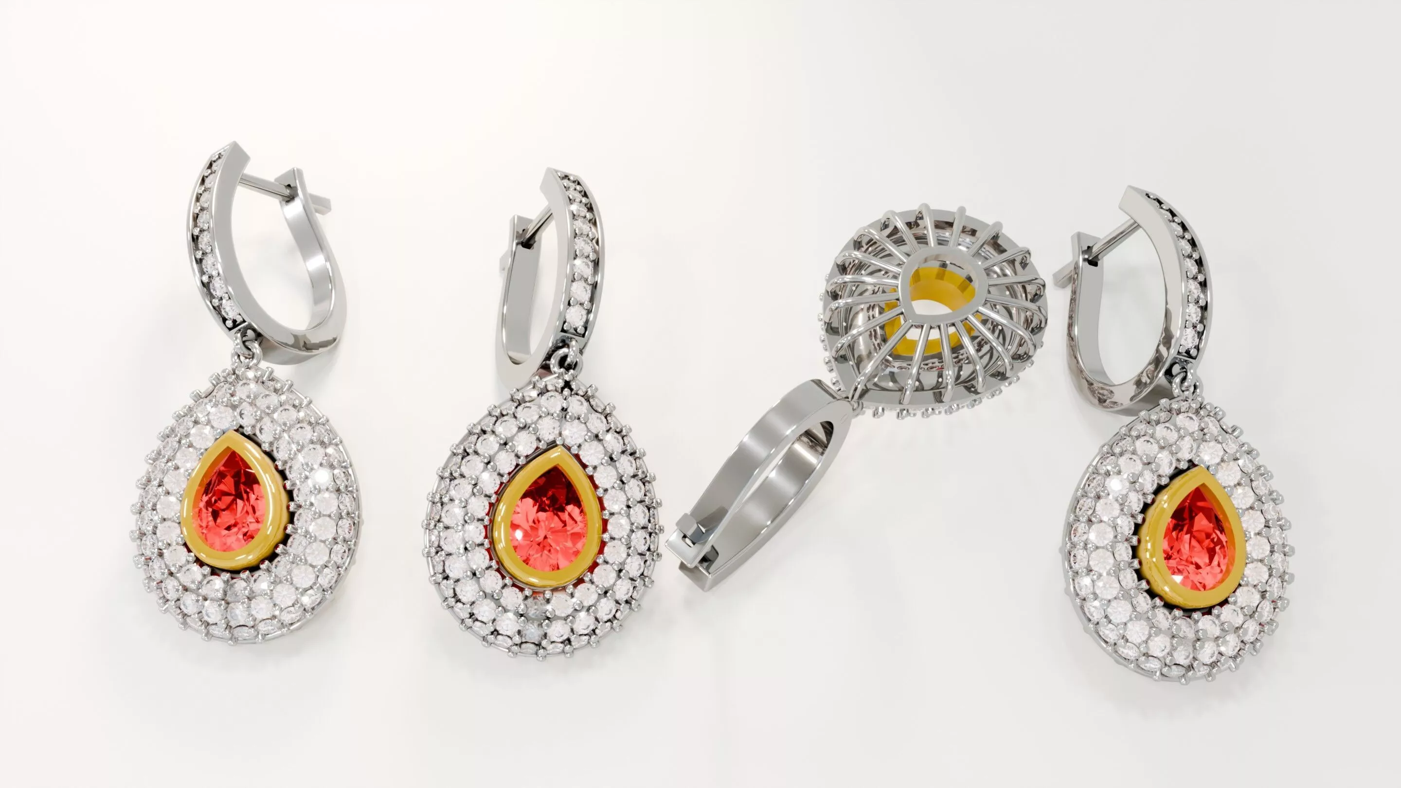 Pear-Shaped Ruby Halo Earrings 3D print model