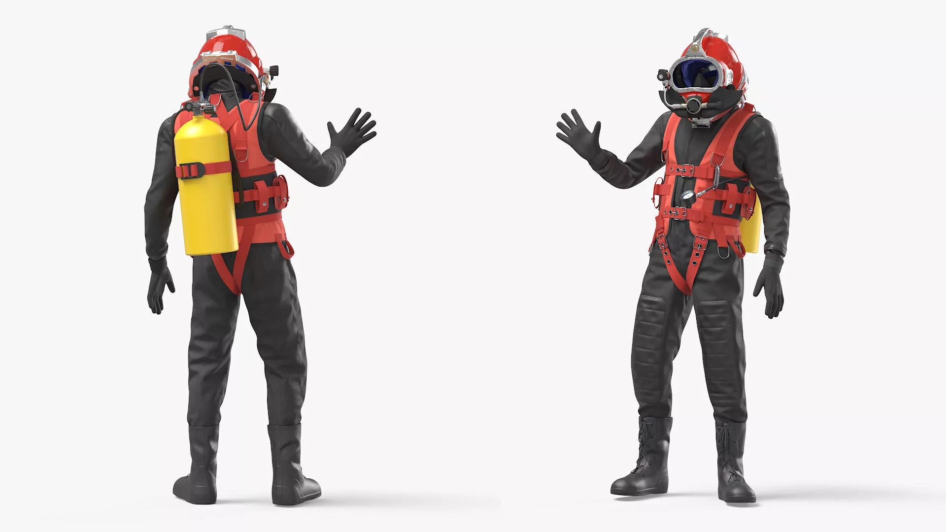 Commercial Diving Suit with Helmet and Air Tank Rigged 3D model