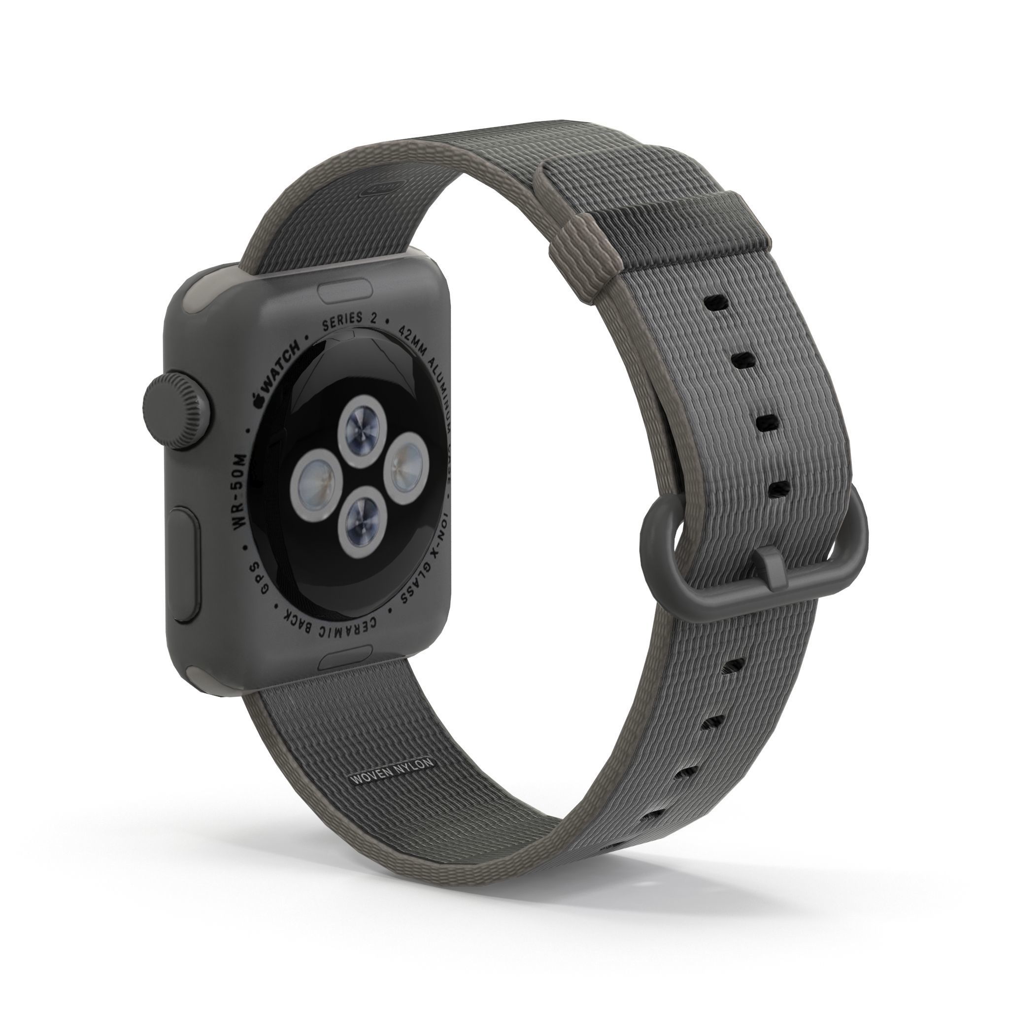 Apple Watch Series 2 Silver Aluminum Case Pearl Woven Nylon Low-poly 3D model_1