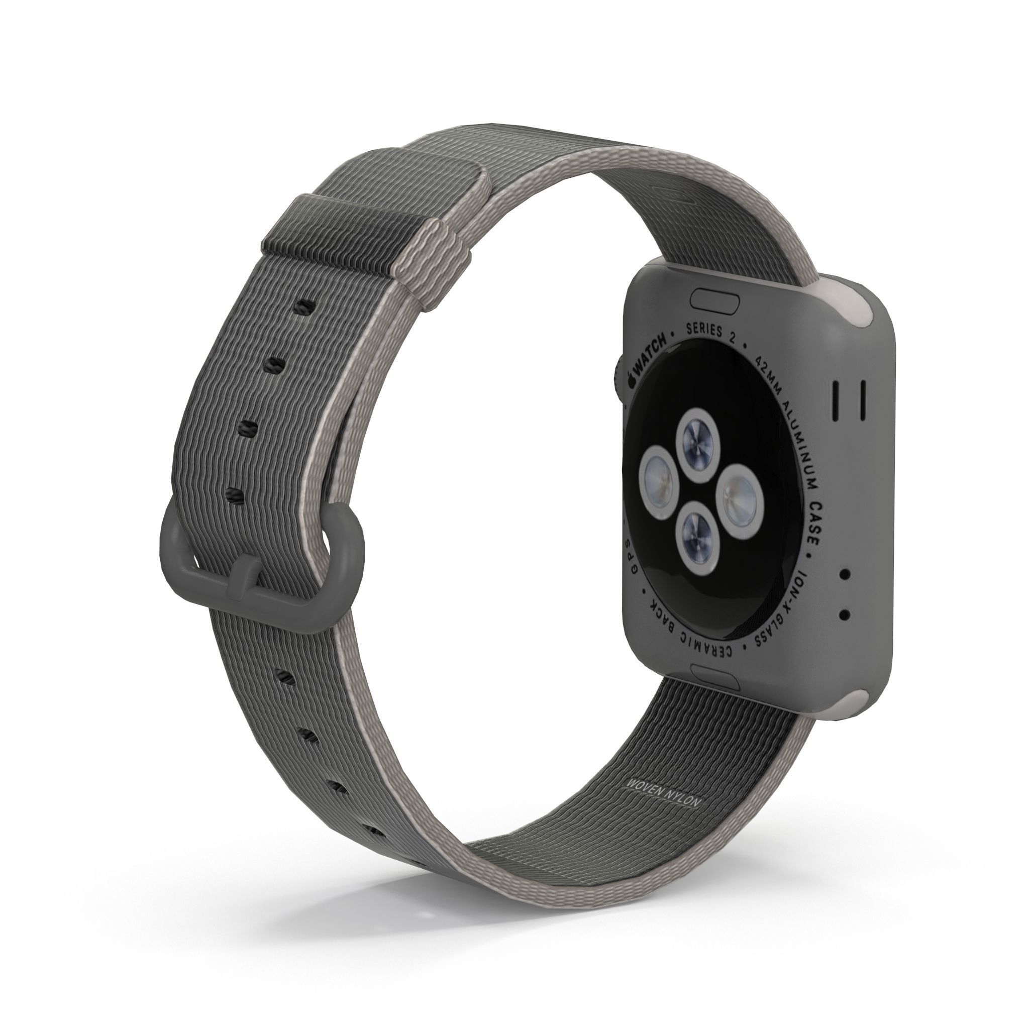 Apple Watch Series 2 Silver Aluminum Case Pearl Woven Nylon Low-poly 3D model_3