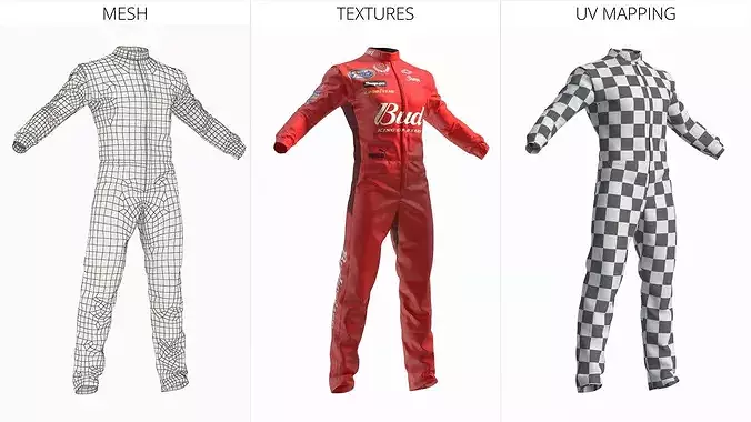 Chevrolet NASCAR Driver Suit with Bud Branding Red 3D model 7