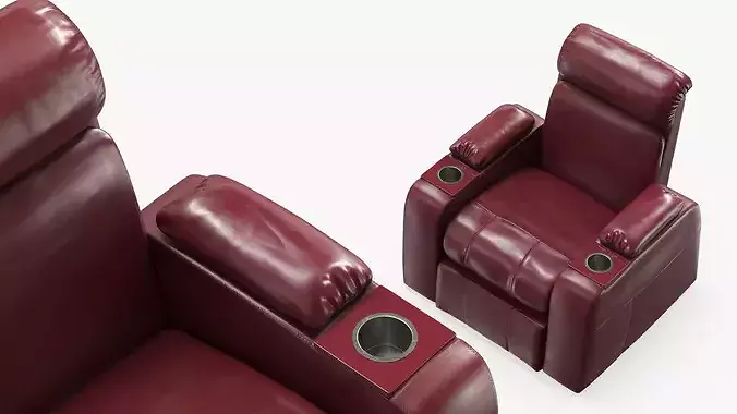 Single-Seat Home Theater Recliner with Cup Holders Burgundy 3D model 4