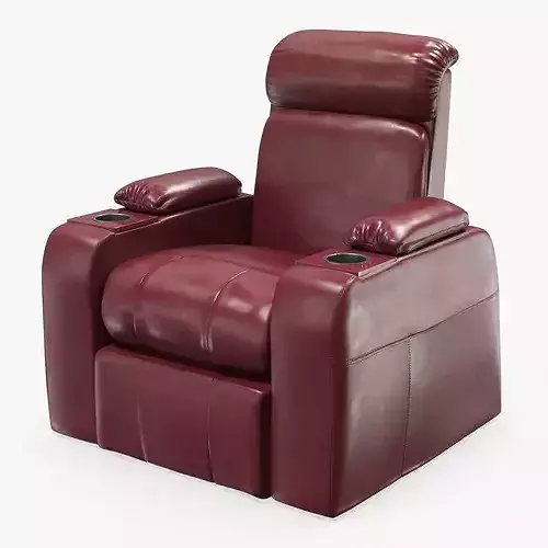 Single-Seat Home Theater Recliner with Cup Holders Burgundy 3D model 2