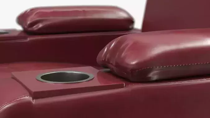 Single-Seat Home Theater Recliner with Cup Holders Burgundy 3D model 6