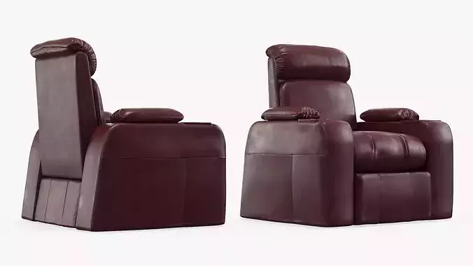 Single-Seat Home Theater Recliner with Cup Holders Burgundy 3D model