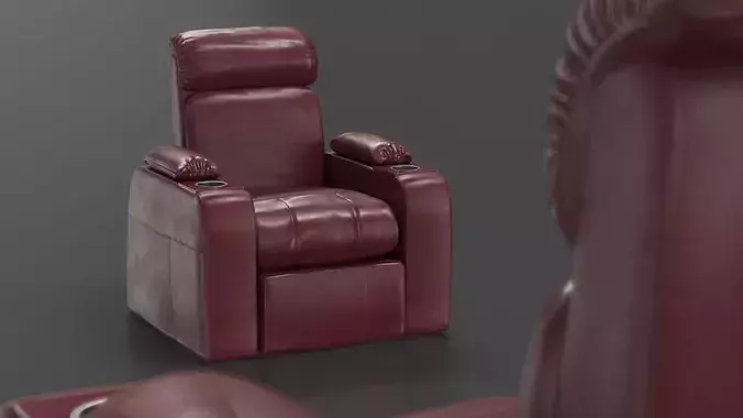 Single-Seat Home Theater Recliner with Cup Holders Burgundy 3D model 3