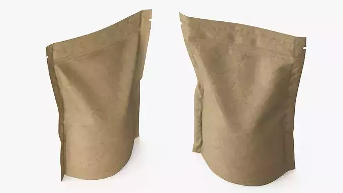 Resealable Kraft Packaging Bag with Gusset Brown 3D model 3
