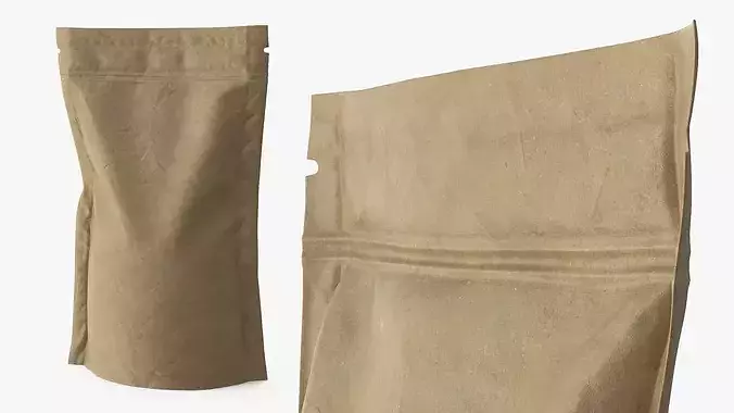 Resealable Kraft Packaging Bag with Gusset Brown 3D model