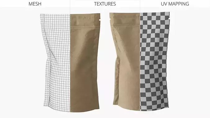Resealable Kraft Packaging Bag with Gusset Brown 3D model 7