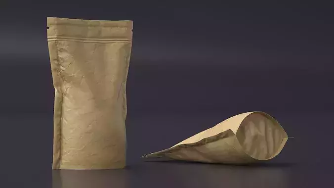 Resealable Kraft Packaging Bag with Gusset Brown 3D model 2