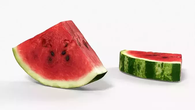 Fresh Cut Watermelon Wedge with Rind 3D model 2