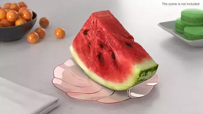 Fresh Cut Watermelon Wedge with Rind 3D model 3
