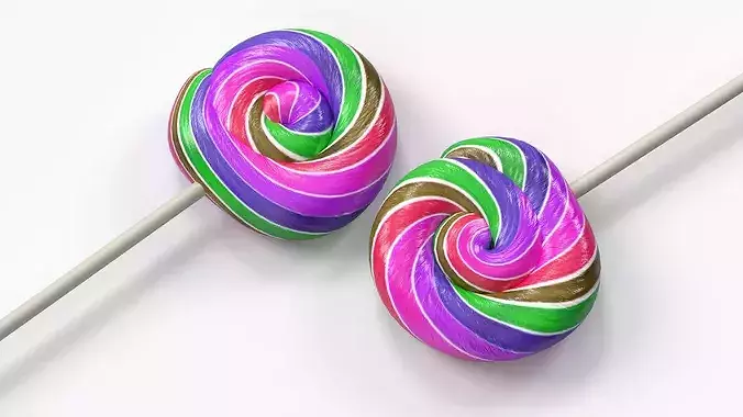 Spiral Lollipop Candy on Stick 3D model 4