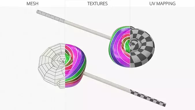 Spiral Lollipop Candy on Stick 3D model 7