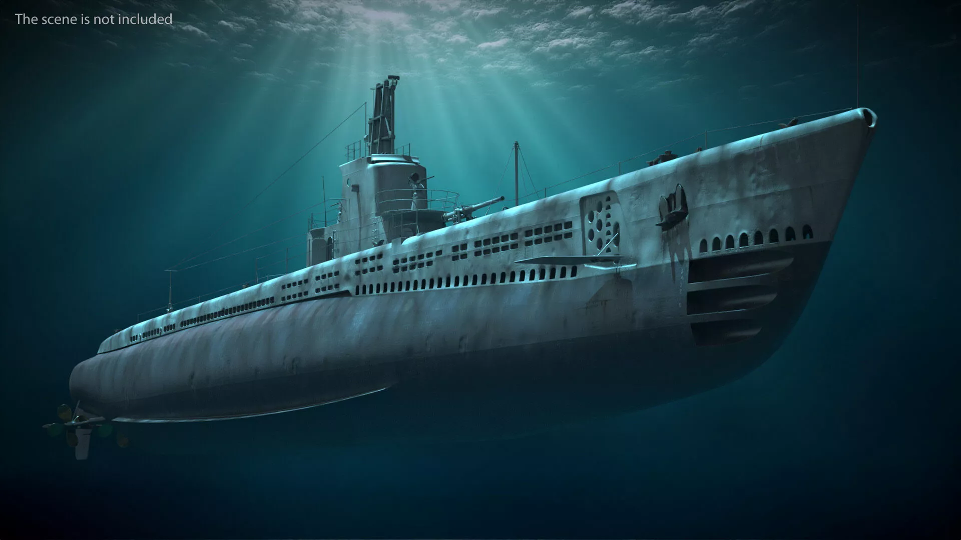 USS Gato SS-212 Submarine Displayed Rigged 3D model