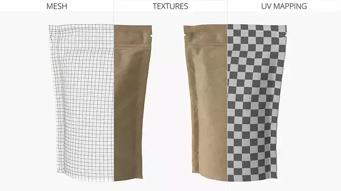 Eco-Friendly Stand-Up Pouch with Zipper Brown 3D model 7