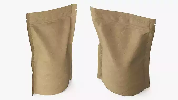 Eco-Friendly Stand-Up Pouch with Zipper Brown 3D model 3