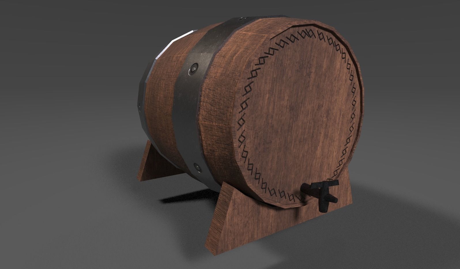 Wooden Keg Low-poly 3D model_0