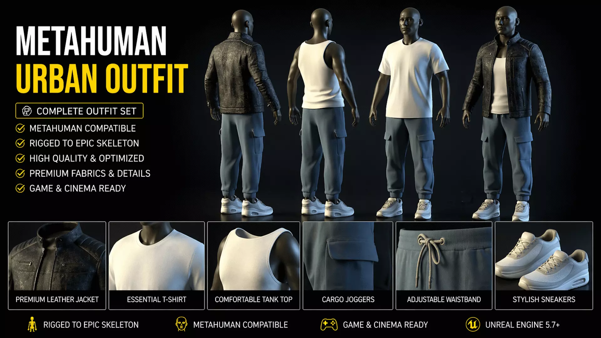 Casual Outfit v4 - Metahuman Compatible Low-poly 3D model